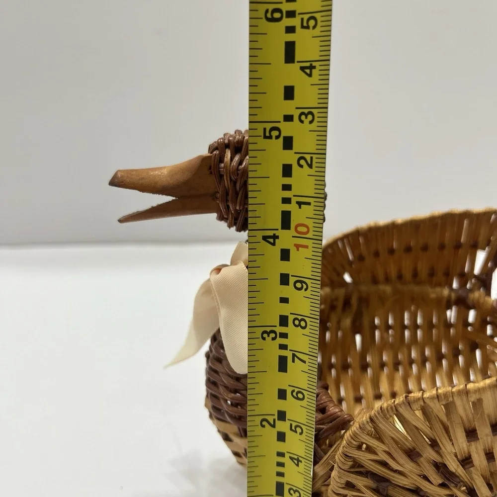 Vintage Hand-Woven Wicker Mini Duck Basket Ribbon Bow 5x5.5